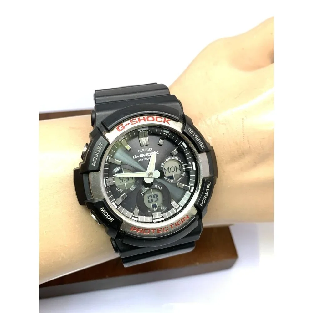 Casio Mens Watch G-Shock GAS100 Black Resin Analog Digital Tough Solar 47mm 5445